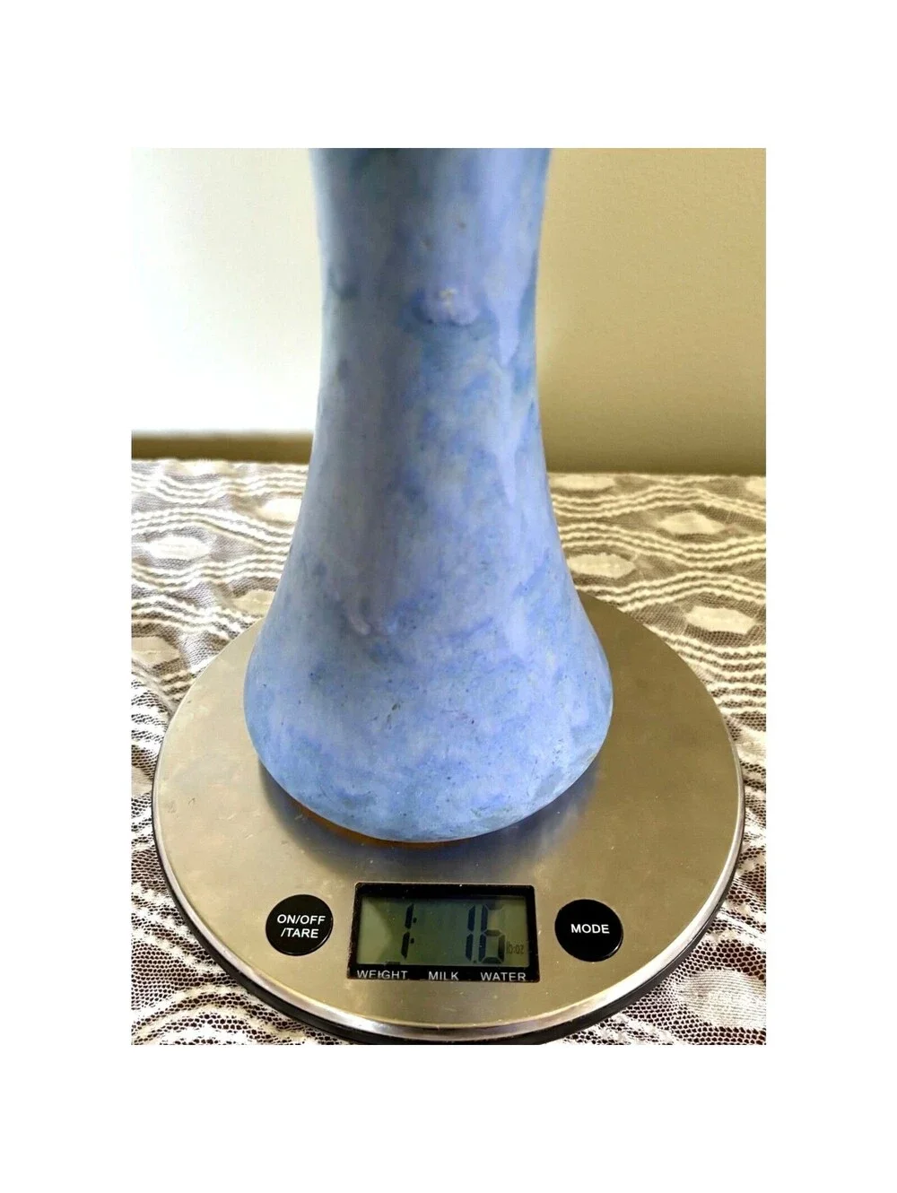 VTG Blue Pottery Vase Matte Glaze Mottled Cornflower Ceramic Arts & Crafts Decor